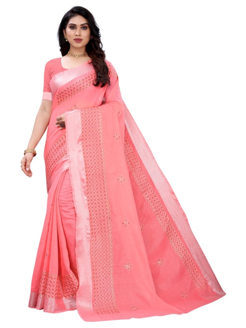 

KALINI Pink & Gold-Toned Floral Saree