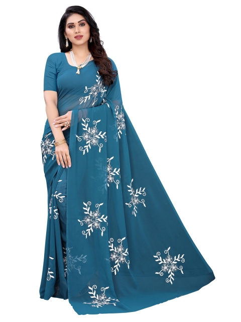

KALINI Blue & White Floral Saree