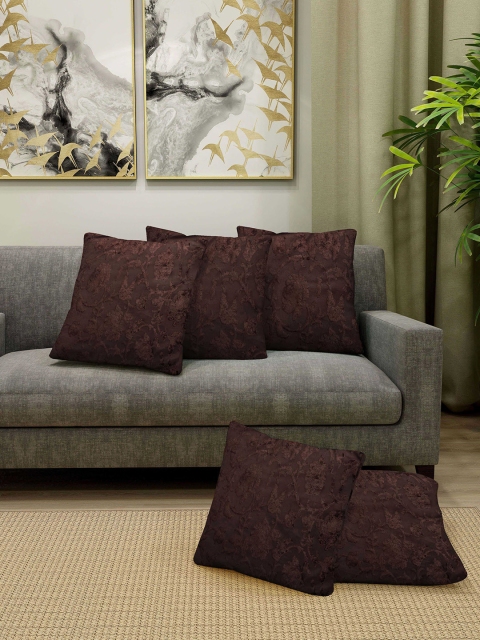 

Arrabi Coffee Brown Set of 5 Floral Square Cushion Covers
