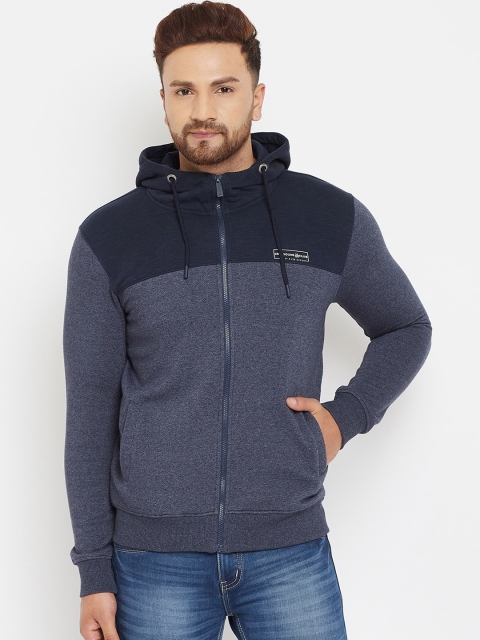 

Crimsoune Club Men Blue Colourblocked Hooded Sweatshirt