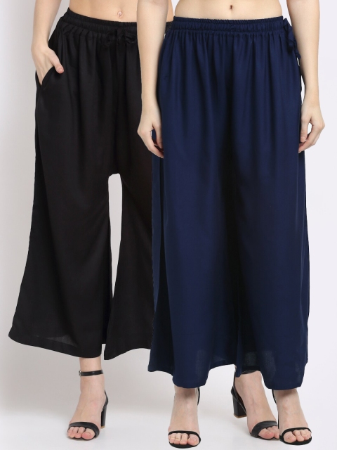 

TAG 7 Pack Of 2 Women Black & Blue Flared Ethnic Palazzos