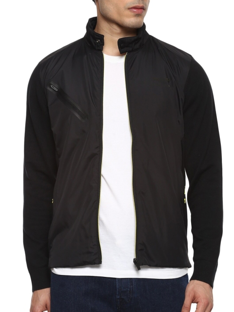 

HACKETT LONDON Men Black Front-Open Sweater with Zip Detail