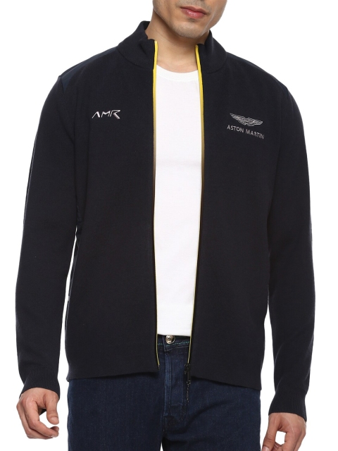 

HACKETT LONDON Men Navy Blue & White Front-Open Sweater