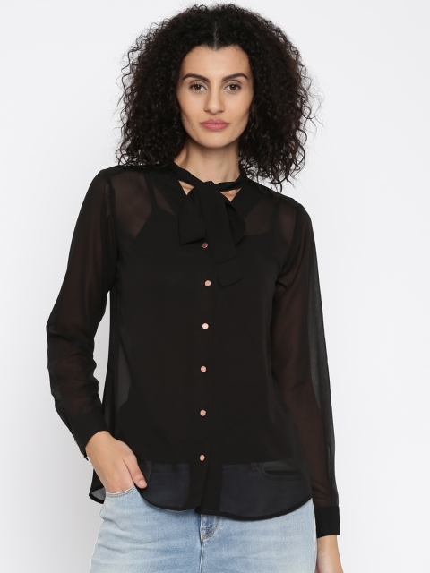 

Jealous 21 Women Black Solid Sheer Top
