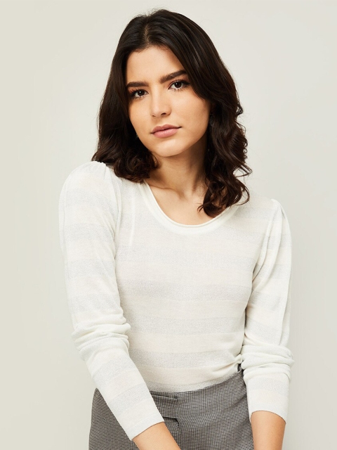 

Bossini Women White Striped Pullover Sweater