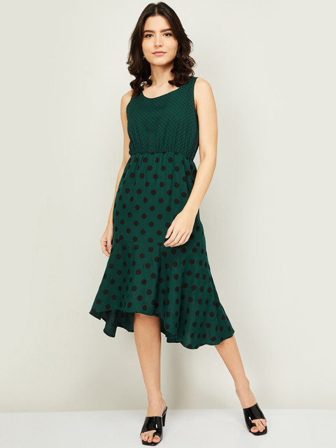 

CODE by Lifestyle Women Green & Black Printed Midi Dress