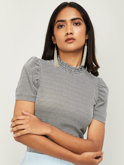 

CODE by Lifestyle Women Black & White Checked Regular Top