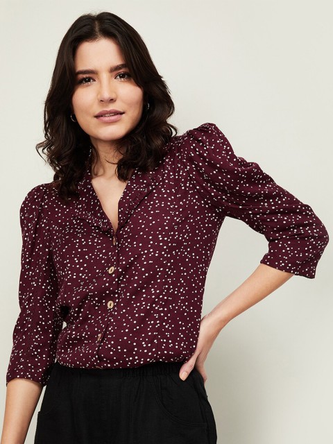

CODE by Lifestyle Women Burgundy & White Printed Shirt Style Top