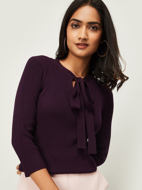 

CODE by Lifestyle Women Purple Tie-Up Neck Regular Top
