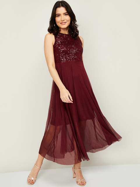 

CODE by Lifestyle Women Burgundy Embellished Maxi Dress