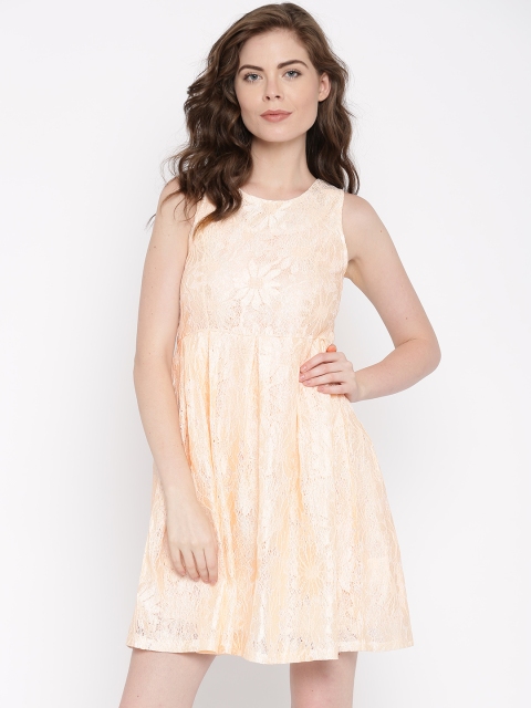 

Jealous 21 Women Peach-Coloured Lace Fit and Flare Dress