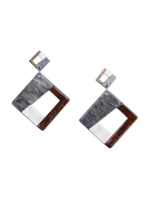 

Blisscovered Grey & Brown Square Drop Earrings