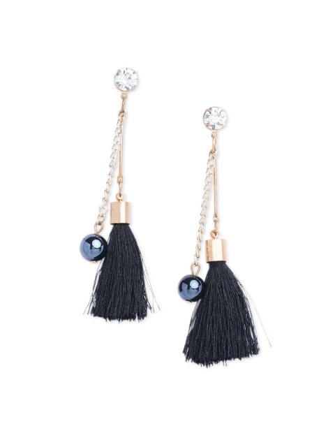 

Blisscovered Black & Gold Contemporary Tassel Drop Earrings