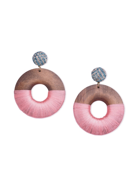 

Blisscovered Pink & Brown Circular Drop Earrings