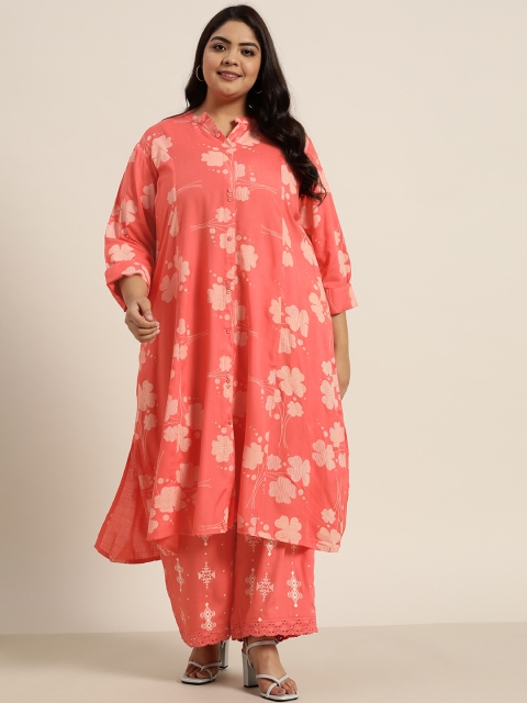 

Juniper Plus Women Coral Floral Printed Regular Liva Kurta with Palazzos