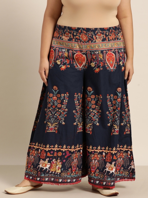 

Juniper Plus Women Navy Blue Ethnic Motifs Printed Flared Ethnic Palazzos