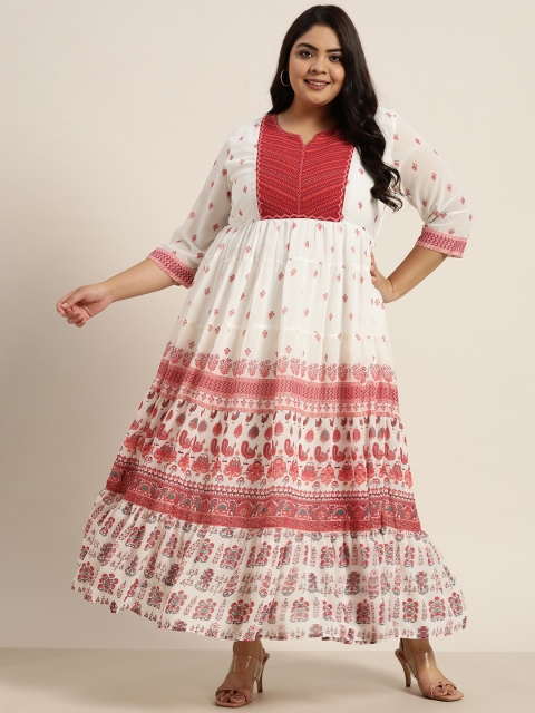 

Juniper Plus Maroon & Off White Floral Georgette Ethnic Maxi Dress