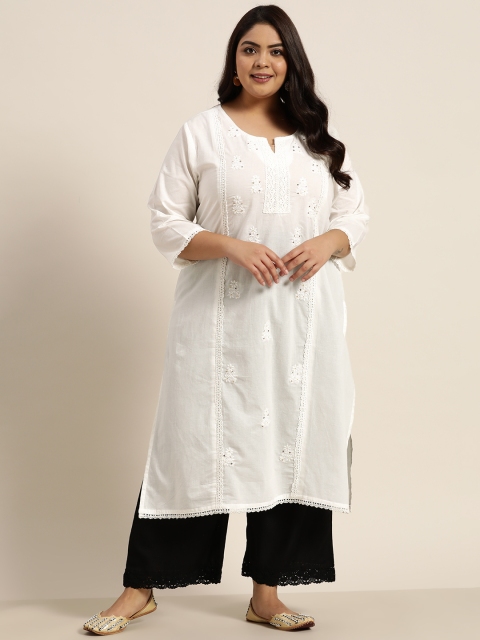 

Juniper Plus Women White Pure Cotton Ethnic Embroidered Indie Prints Kurta