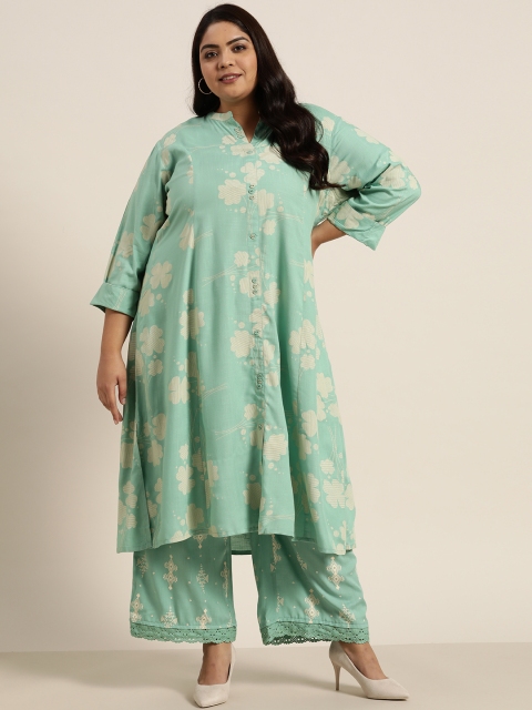 

Juniper Plus Women Sea Green Floral Printed Regular Liva Kurta with Palazzos