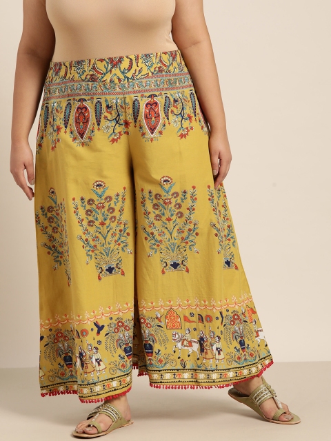 

Juniper Plus Women Mustard Yellow Ethnic Motifs Printed Flared Ethnic Palazzos