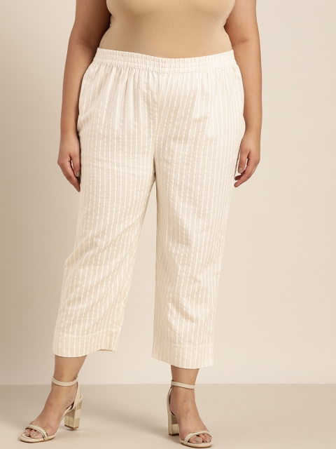 

Juniper Plus Women Off White Striped Urban Slim Fit Trousers