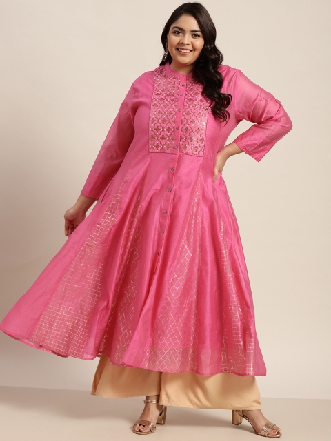 

Juniper Plus Women Fuchsia & Gold-Toned Embellished Grandeur & Majestic Artwork Chanderi Silk Chanderi Silk Kurta