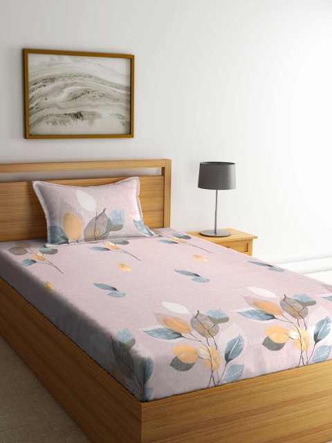 

Arrabi Beige & Grey Floral 300 TC Single Bedsheet with 1 Pillow Covers