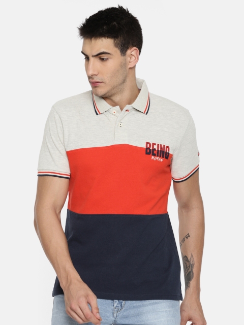 

Being Human Men Off-White & Red Colourblocked Polo T-Shirt