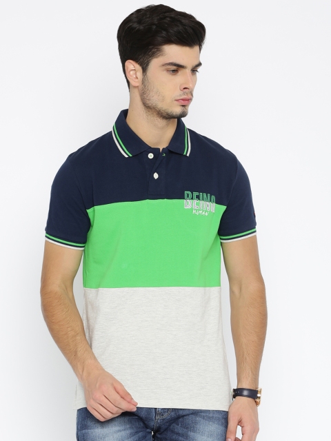 

Being Human Clothing Men Navy & Green Colourblocked Polo T-Shirt, Navy blue