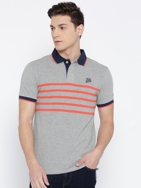 

Being Human Men Grey Striped Polo Collar T-Shirt