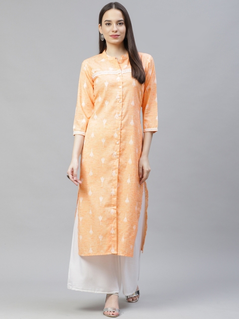 

Jompers Women Orange Ethnic Motifs Ikat Kurta