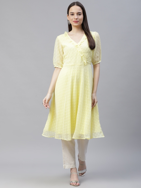 

Jompers Women Yellow Woven Design Anarkali Kurta