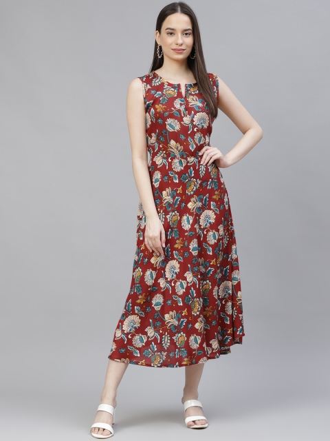 

Jompers Maroon Ethnic Motifs A-Line Midi Dress