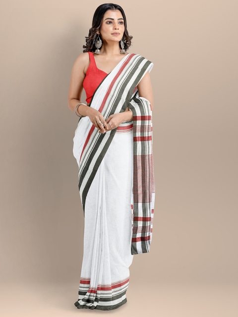 

BharatSthali White Pure Cotton Maheshwari Saree