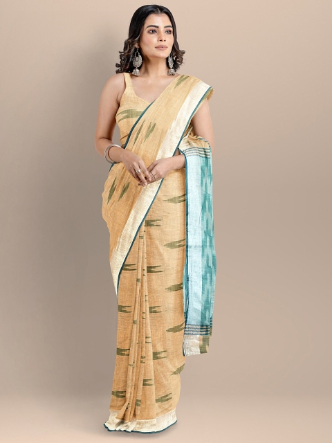 

BharatSthali Peach-Coloured Woven Design Pure Cotton Ikat Saree