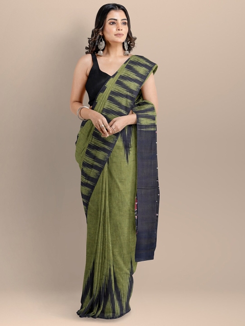 

BharatSthali Olive Green & Black Pure Cotton Sambalpuri Saree