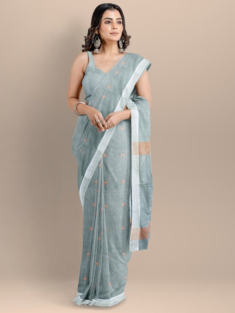 

BharatSthali Grey & Brown Woven Design Pure Cotton Taant Saree