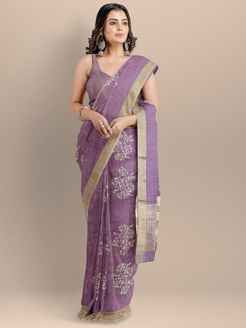 

BharatSthali Purple & Silver-Toned Floral Silk Cotton Venkatgiri Saree
