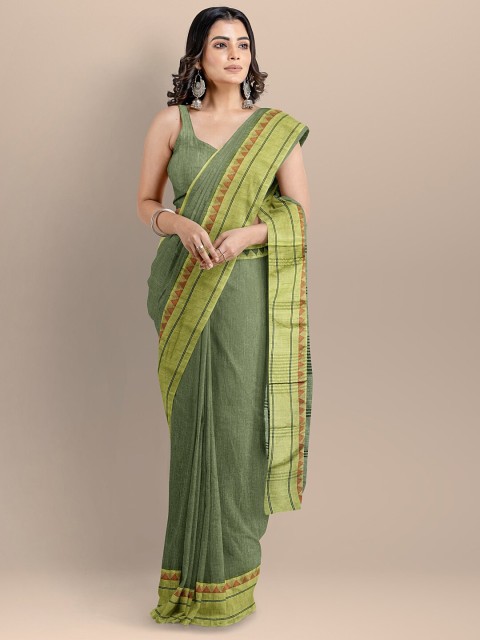 

BharatSthali Green Silk Cotton Maheshwari Saree