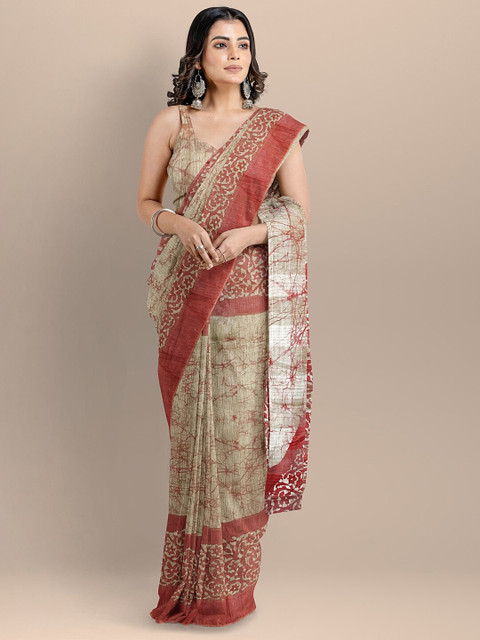 

BharatSthali Red & Grey Tie and Dye Silk Cotton Venkatgiri Saree