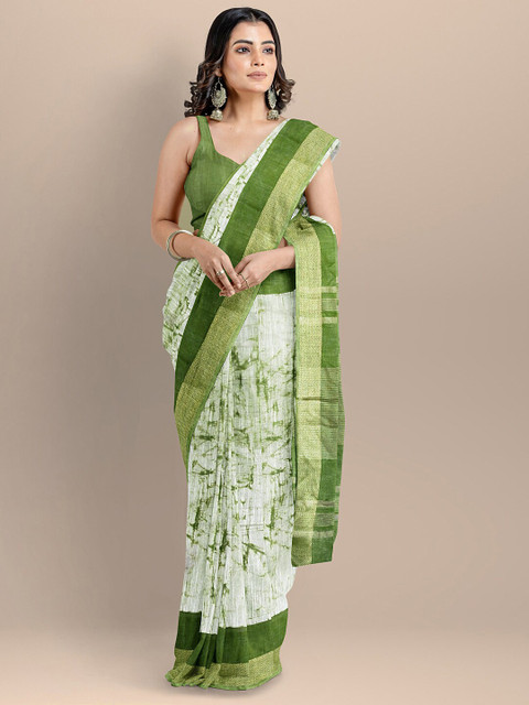 

BharatSthali Green & White Tie and Dye Pure Cotton Narayan Peth Saree