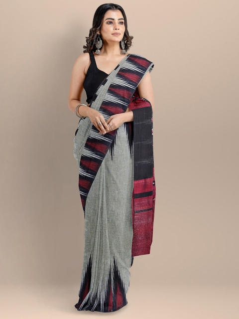 

BharatSthali Grey & Maroon Pure Cotton Sambalpuri Saree