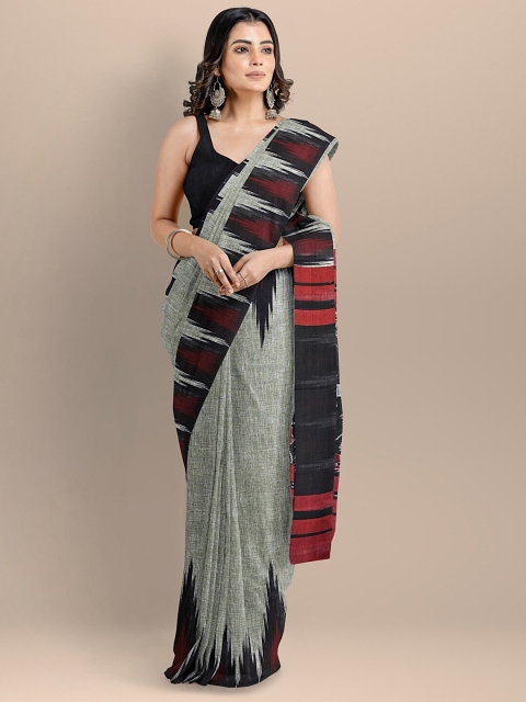 

BharatSthali Grey & Maroon Pure Cotton Sambalpuri Saree