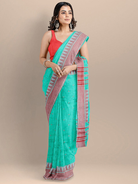

BharatSthali Green & Red Woven Design Pure Cotton Maheshwari Saree