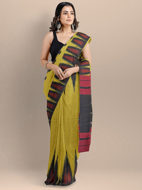 

BharatSthali Mustard & Maroon Pure Cotton Sambalpuri Saree