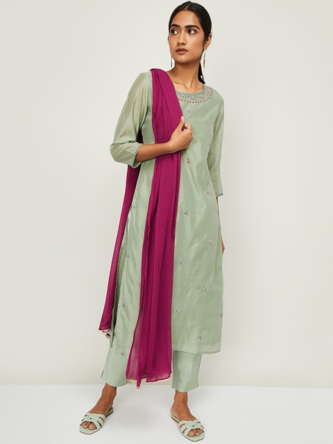 

Melange by Lifestyle Women Green Floral Regular Kurta with Palazzos & With Dupatta