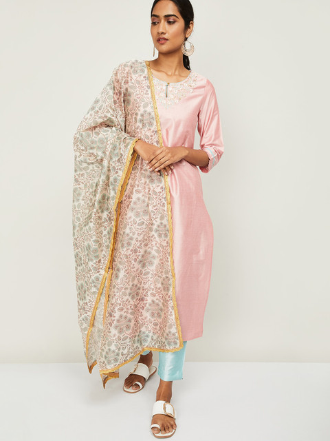 

Melange by Lifestyle Women Pink Yoke Design Regular Kurta with Palazzos & With Dupatta