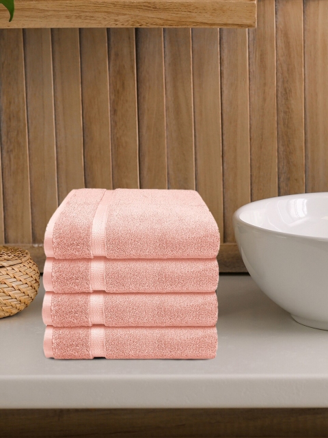 

Trident Set Of 4 Peach-Coloured Solid Pure 535 GSM Cotton Hand Towels