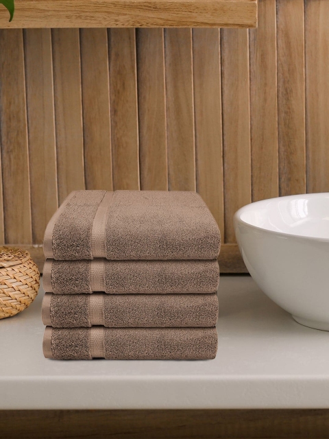 

Trident Set Of 4 Brown Solid Pure Cotton 535 GSM Hand Towels