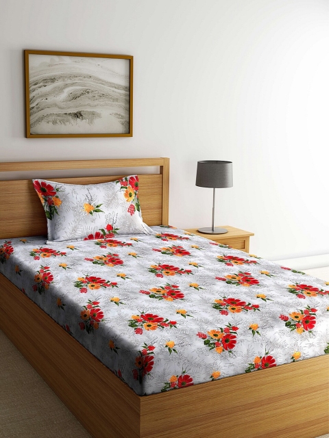 

Arrabi White & Grey Floral 300 TC Single Bedsheet with 1 Pillow Covers